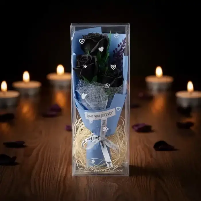 AsilTech Şeffaf Kutulu Üç Gül Buketi