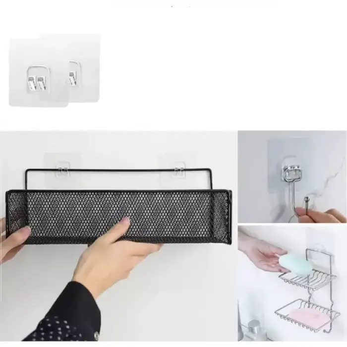 AsilTech Şeffaf Yapışkanlı Duvar Askısı - Çift Kancalı Pratik Düzenleyici (1 Adet)