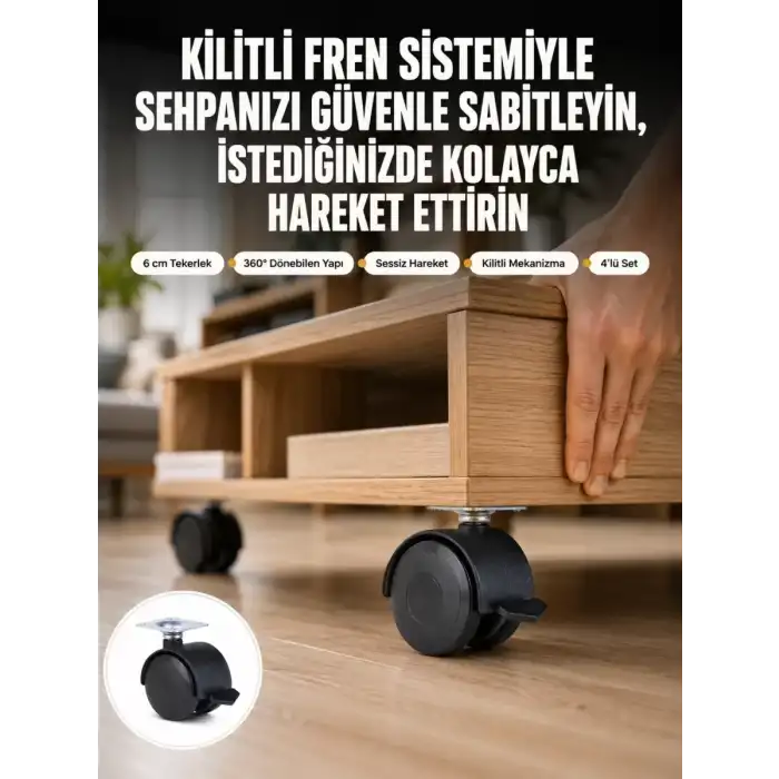 AsilTech Sehpa ve Restoran Arabası İçin Kilitli Ayak 4’lü