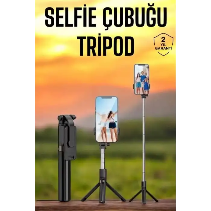 AsilTech Selfie Çubuğu Tripod Kumandalı Telefon Tutucu Siyah