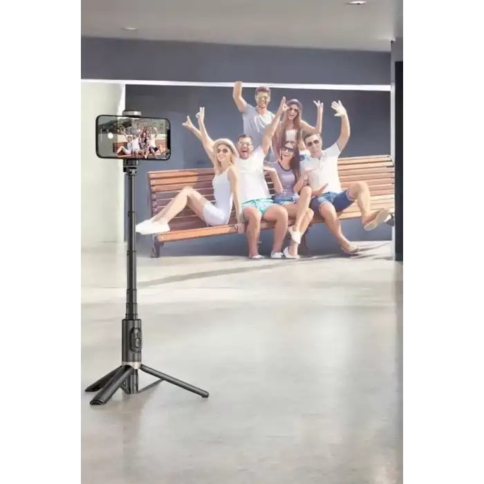 AsilTech Selfie Çubuğu Tripod Kumandalı Telefon Tutucu Siyah
