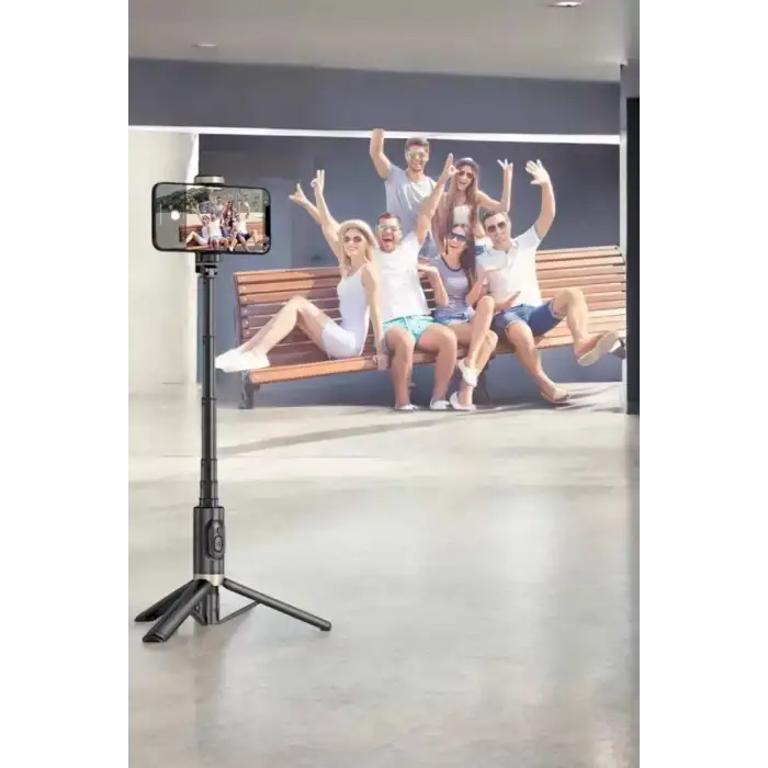 AsilTech Selfie Çubuğu Tripod Kumandalı Telefon Tutucu Siyah