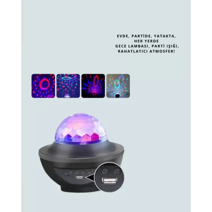 AsilTech Sesle Etkileşimli Yıldız Projektörlü Gece Lambası – Bluetooth Hoparlörlü, USB Girişli, Dönen Okyanus