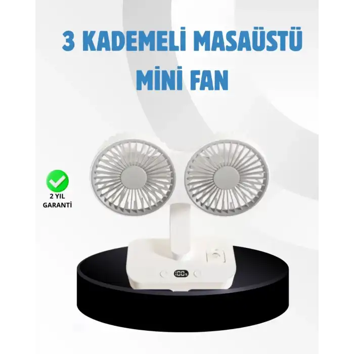 AsilTech Sessiz Çalışan USB Şarjlı Çift Kafalı Masaüstü Fan – Ev ve Ofis İçin