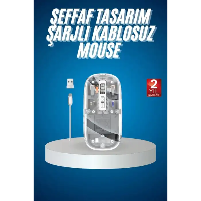 AsilTech Sessiz Tıklama Çift Modlu Bluetooth Ve Alıcı Şeffaf Mouse Fare