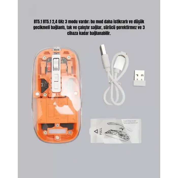 AsilTech Sessiz ve Ergonomik Kablosuz Fare - 30 Gün Kullanım, 2 Modlu Bağlantı