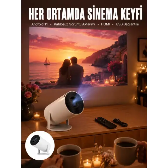 AsilTech Sevgiliye Özel Hediye Ayaklı Sinema Projektörü Projeksiyon Yeni Nesil