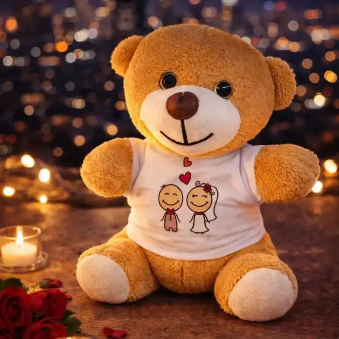 AsilTech Sevimli Gelin Damat Tişörtlü Peluş Ayıcık