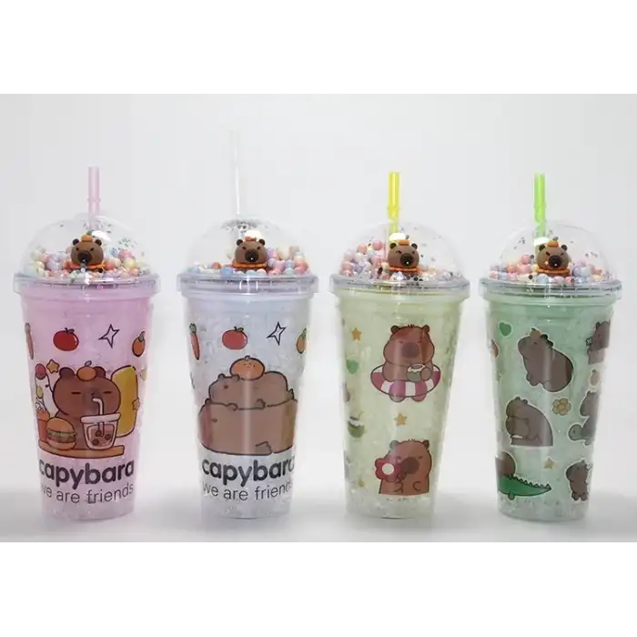 AsilTech Sevimli Kapibara Pipetli Boncuklu Termos & Suluk