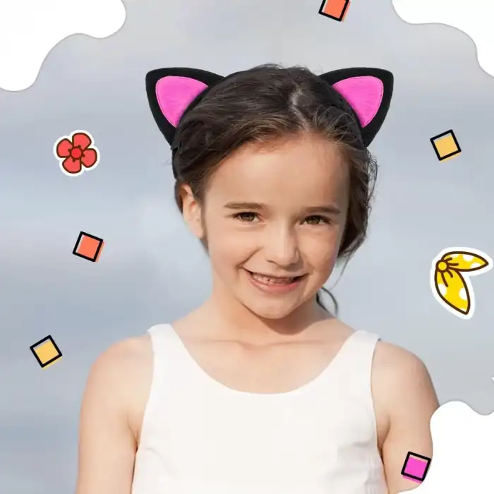 AsilTech Sevimli Kedi Kulak Pofuduk Kedi Taç Şeker Pembe