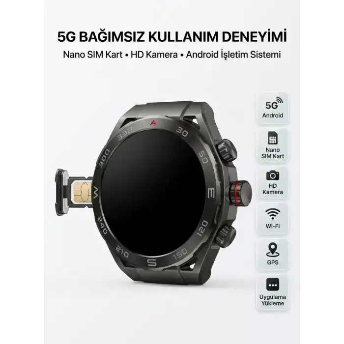 AsilTech SIM Kartlı 5G Android Akıllı Saat HD Kamera Wi-Fi GPS Uygulama Yükleyebilen