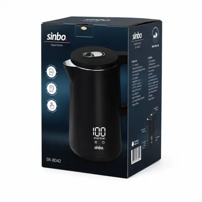 AsilTech Sinbo 1.8 Litre Dijital Kettle - Dokunmatik Ekranlı - Akıllı Su Isıtıcısı