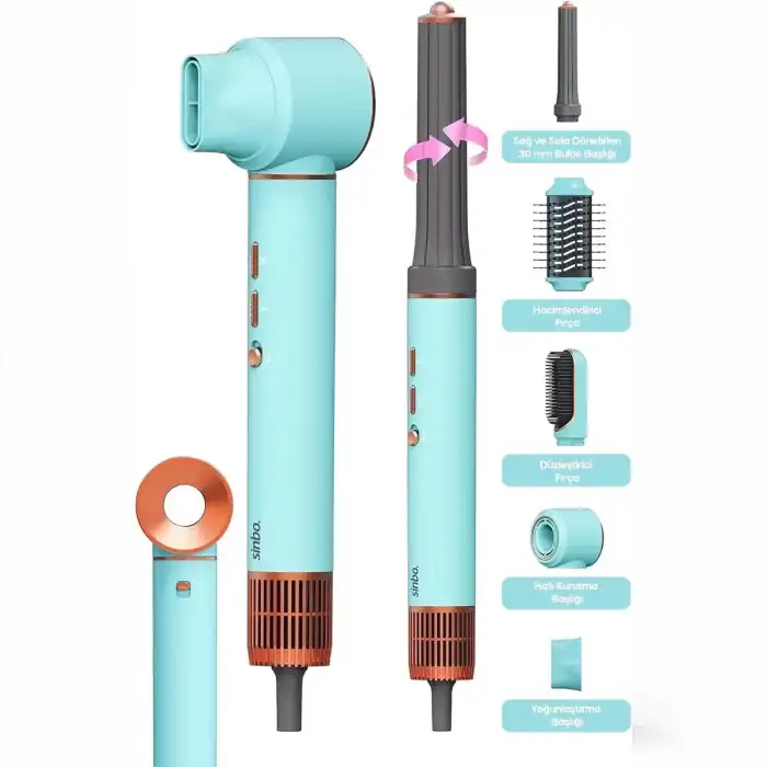 AsilTech Sinbo Air Brush Saç Şekillendirme Cihazı - 5 Başlıklı - Mavi Renk