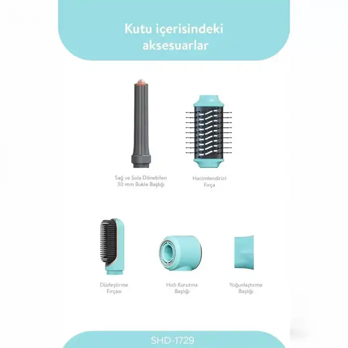 AsilTech Sinbo Air Brush Saç Şekillendirme Cihazı - 5 Başlıklı - Mavi Renk