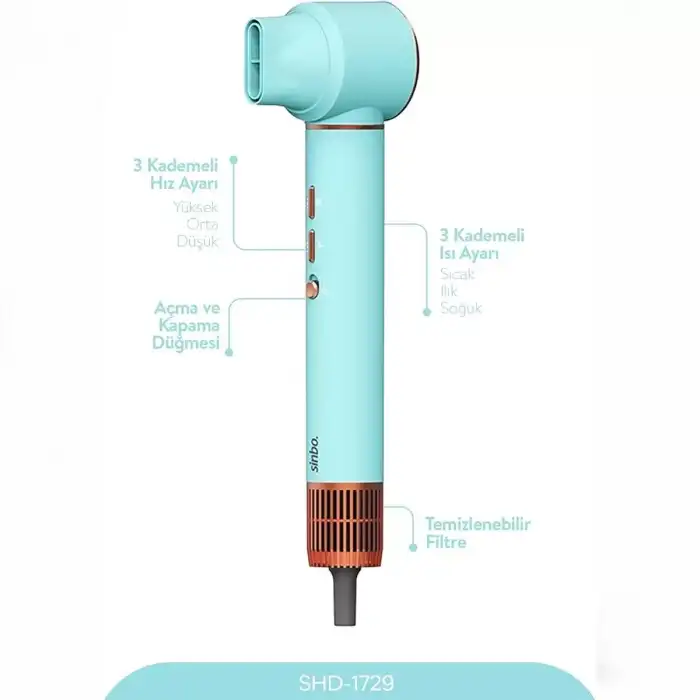 AsilTech Sinbo Air Brush Saç Şekillendirme Cihazı - 5 Başlıklı - Mavi Renk