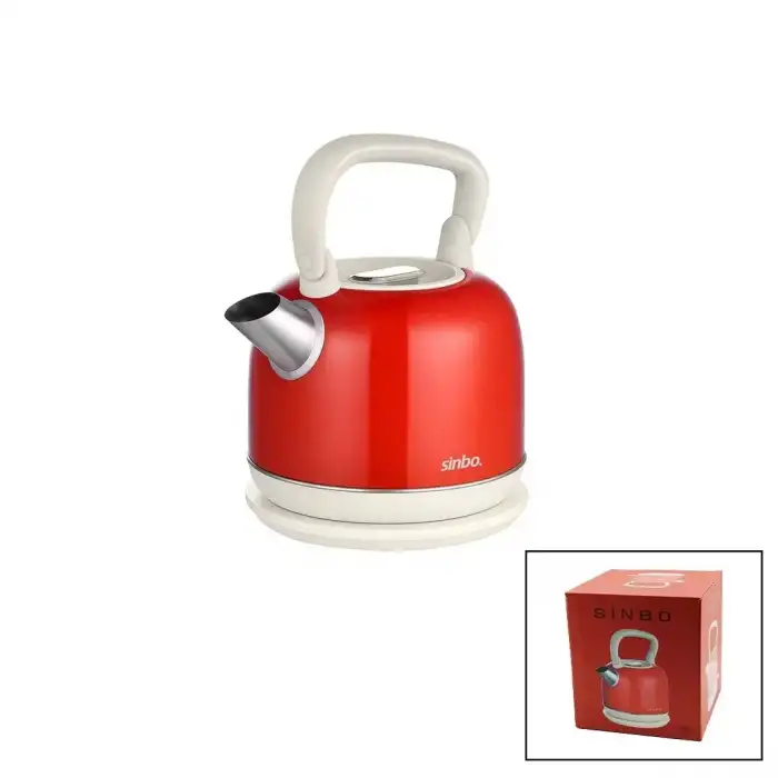 AsilTech Sinbo Demlik Kettle Su Isıtıcı - Kırmızı - 2.2 Litre - Çelik - Retro Görünüm
