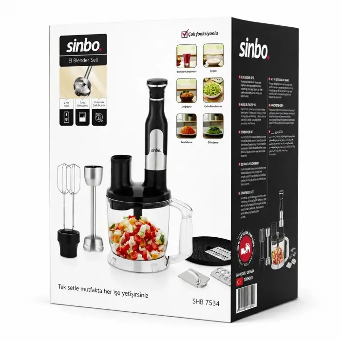 AsilTech Sinbo El Multi Blender Seti - 2 Litre Hazneli - Paslanmaz Çelik Bıçaklı
