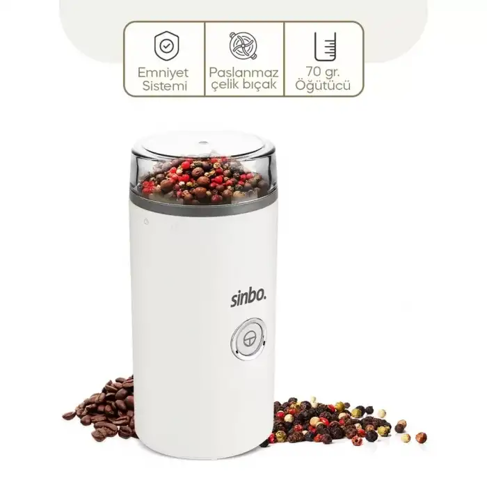 AsilTech Sinbo Kahve Baharat Öğütücü - 70 gr Çelik Hazne - 2 Bıçaklı