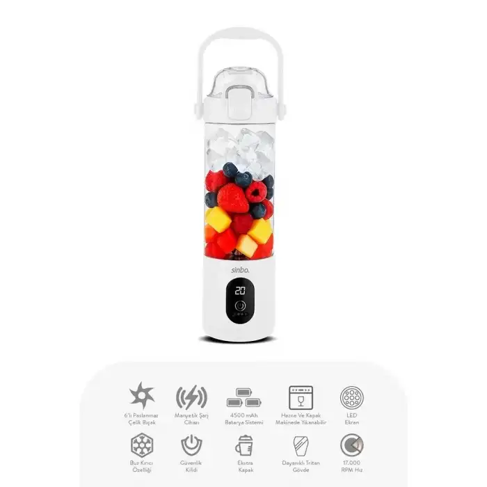 AsilTech Sinbo Şarjlı Smoothie Blender - Taşınabilir - 700 ml Kapasite