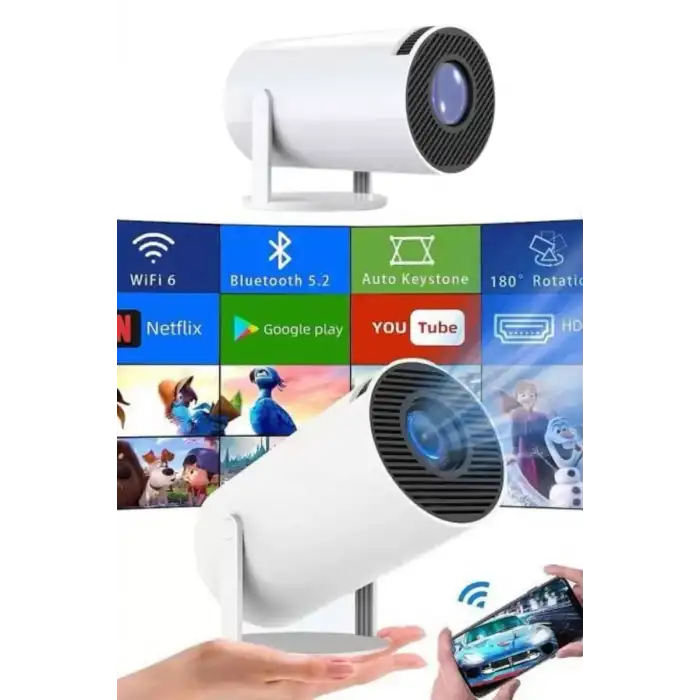 AsilTech Sinema Projektörü Android HDMI USB WİFİ Ses Çıkışlı Ayaklı Projeksiyon Taşınabilir Yeni Nesil