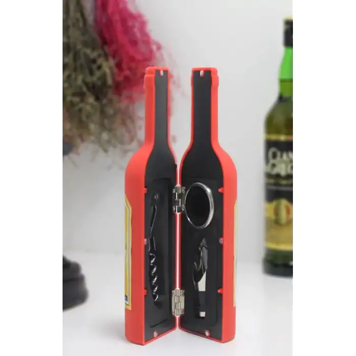 AsilTech Şişe Tirbuşon Seti Küçük Boy Kırmızı