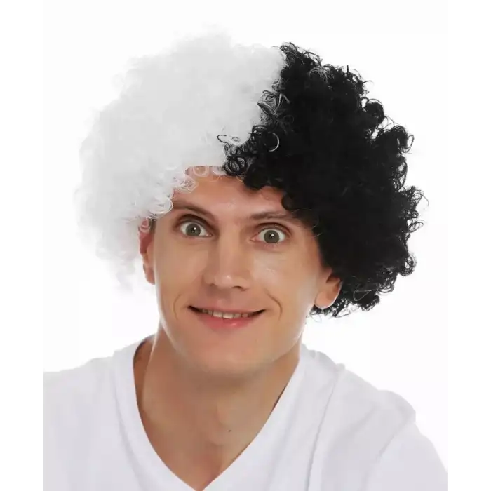 AsilTech Siyah Beyaz Kıvırcık Afro Bonus Taraftar Peruğu