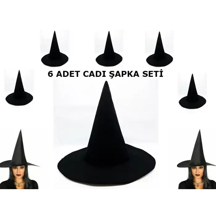 AsilTech Siyah Cadı Şapkası Keçe Yetişkin Boy 6 Adet