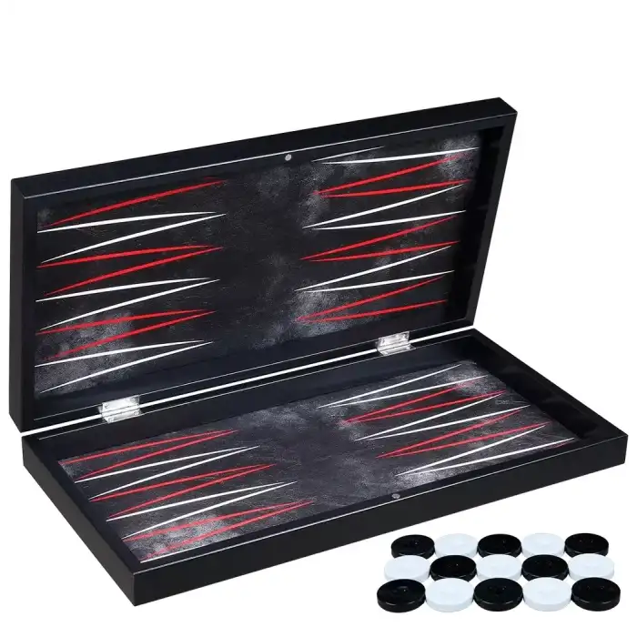 AsilTech Siyah Deri Kaplamalı Özel Tasarım Tavla Seti