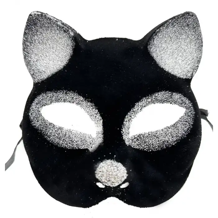 AsilTech Siyah Gümüş Simli Kedi Maskesi