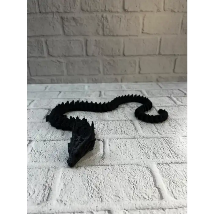 AsilTech Siyah Hareketli Ejderha Figürü Esnek Gövdeli Dekoratif Tasarım 60 cm