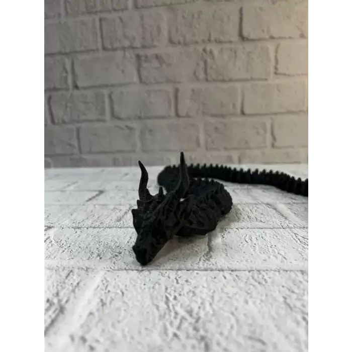 AsilTech Siyah Hareketli Ejderha Figürü Esnek Gövdeli Dekoratif Tasarım 60 cm