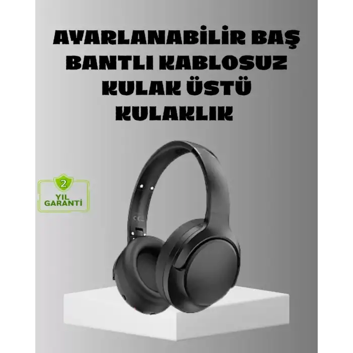 AsilTech Siyah Kablosuz Bluetooth Kulaklık 300 mAh Hızlı Şarj Katlanabilir Pedli