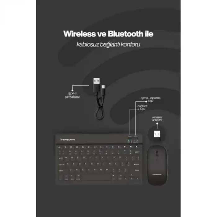 AsilTech Siyah Kablosuz Klavye Ve Mouse Seti