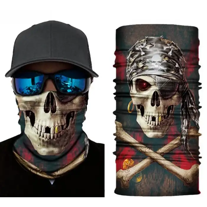 AsilTech Siyah Korsan Kafatası Baskılı Buff Bandana 30x48 cm