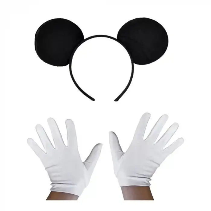 AsilTech Siyah Mickey Mouse Tacı ve Beyaz Eldiven Seti