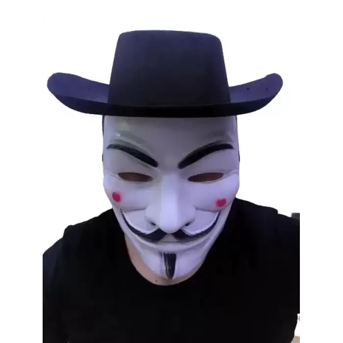 AsilTech Siyah Renkli Delikli Çocuk Boy Vendetta Şapkası ve Vendetta Maskesi