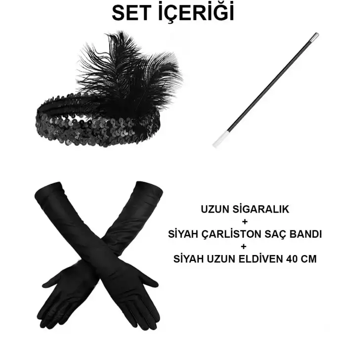 AsilTech Siyah Retro Charliston Aksesuar Seti