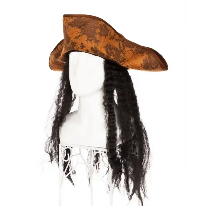 AsilTech Siyah Saçlı Kaptan Korsan Şapkası