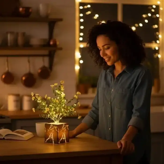 AsilTech Siyah Saksılı LED Yapay Çiçek