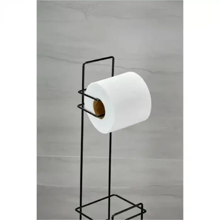 AsilTech Siyah Standlı Yedek Hazneli Tuvalet Kağıtlığı
