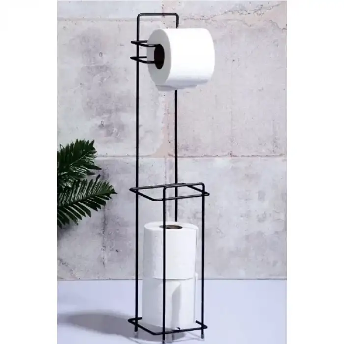 AsilTech Siyah Standlı Yedek Hazneli Tuvalet Kağıtlığı