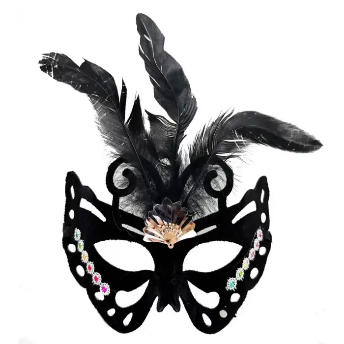 AsilTech Siyah Süet Tüylü Kelebek Figür Parti Maskesi