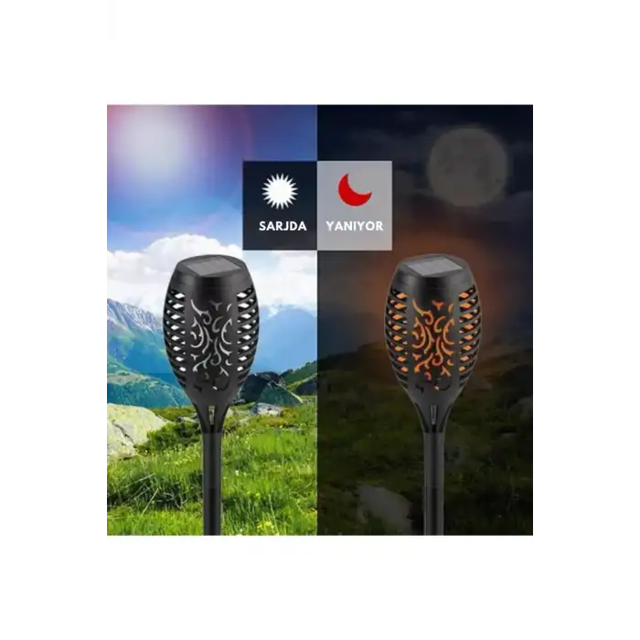 AsilTech Solar Alev Efektli Bahçe Lambası
