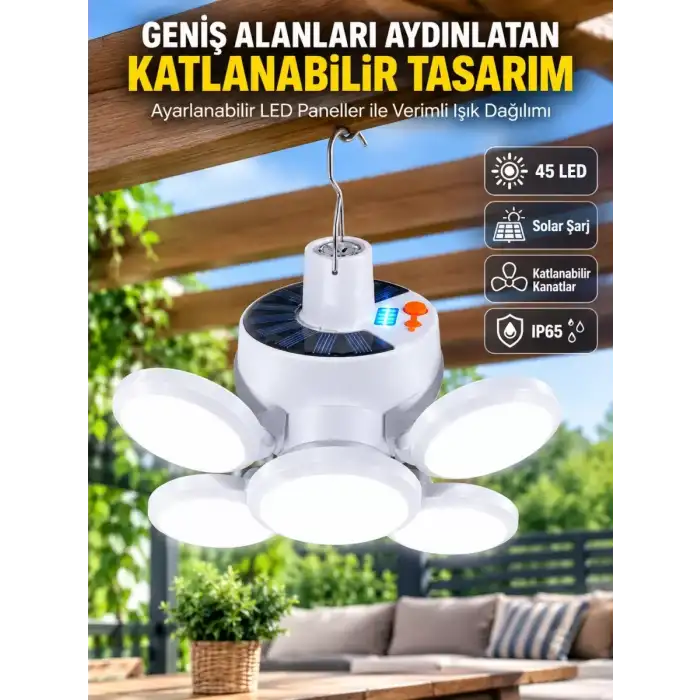 AsilTech Solar Enerjili Katlanabilir Led Kamp ve Bahçe Lambası