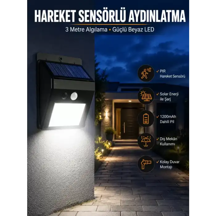AsilTech Solar Güneş Enerji Panelli Sensörlü Lamba Enerji Tasarruflu