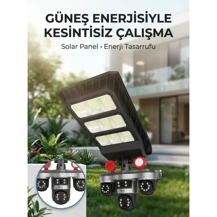 AsilTech Solar Panelli Akıllı Güvenlik Kamerası LED Projektörlü