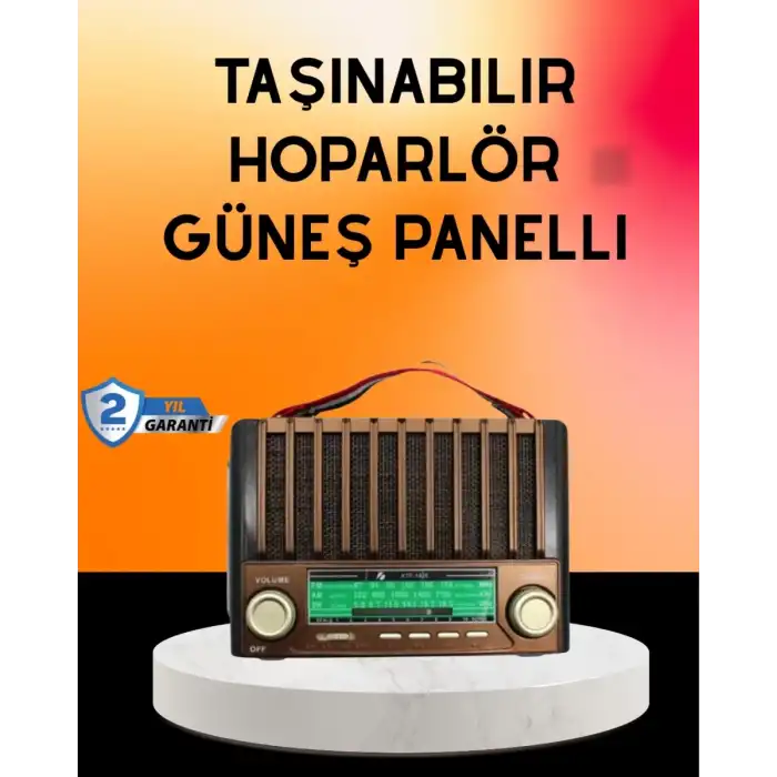 AsilTech Solar Şarjlı Taşınabilir Radyo Bluetooth Hoparlör USB SD Destekli