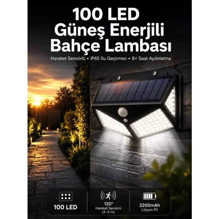 AsilTech Solar Sensörlü Duvar Lambası Bahçe Lambası Parlak Beyaz Işık Suya Dayanıklı