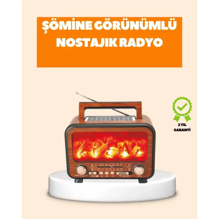 AsilTech Şömine Alev Işıklı Solar Bluetooth Hoparlör – 7W Güçlü Ses, FM Radyo