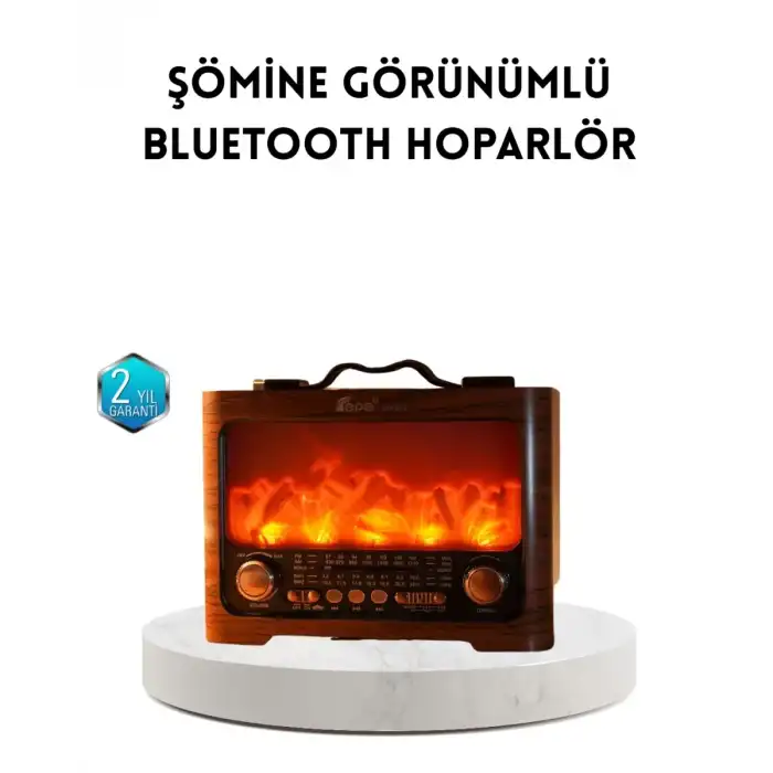 AsilTech Şömine Efektli Solar Hoparlör Bluetooth 5.3 Radyo AUX USB TF Destekli